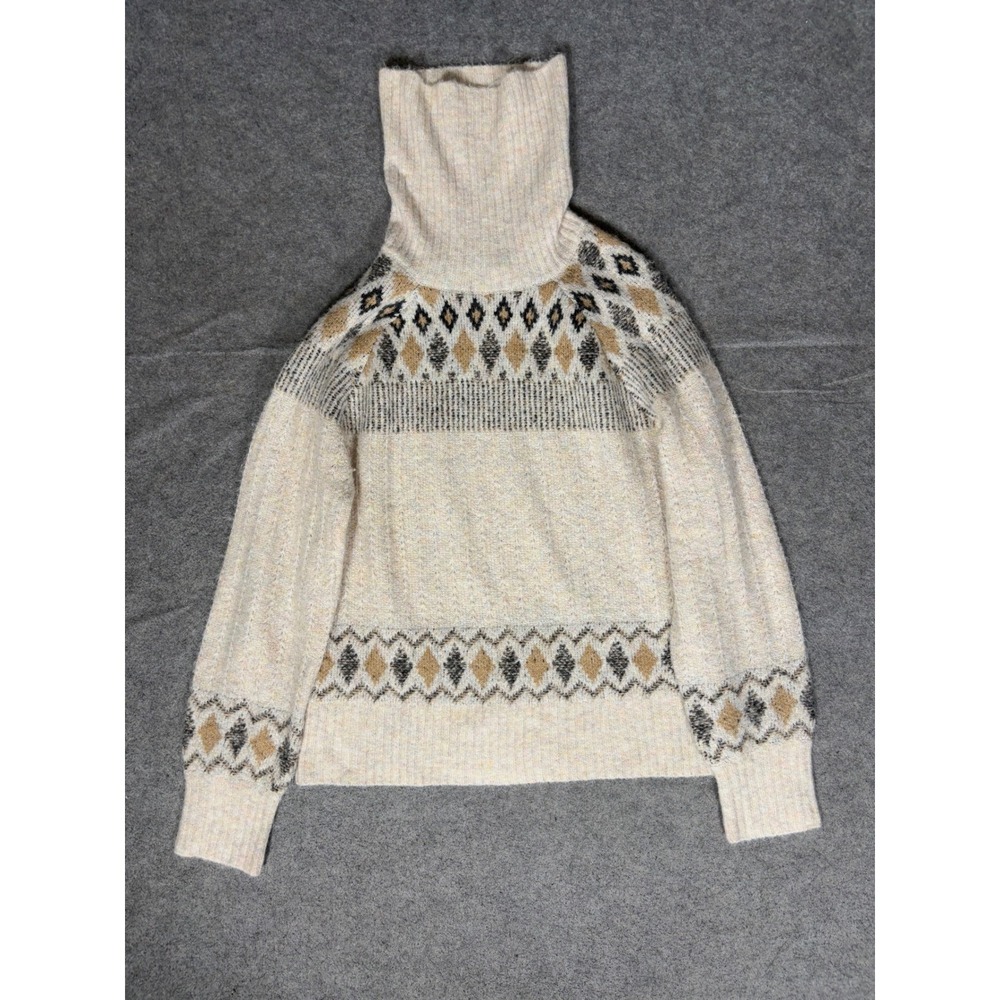 Artelier Nicole Miller Womens Cream Fair Isle Diamond Turtleneck Sweater Size‎ M